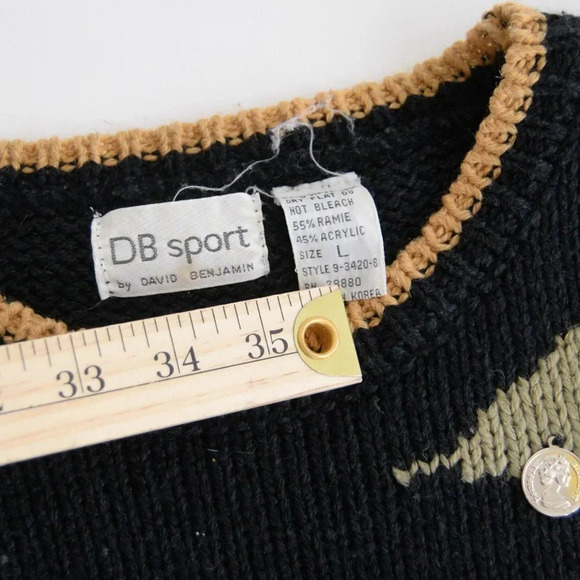 Vintage DB sport by David Benjamin Black Knit w Floral & Coins Design Sweater L - Picture 9 of 12